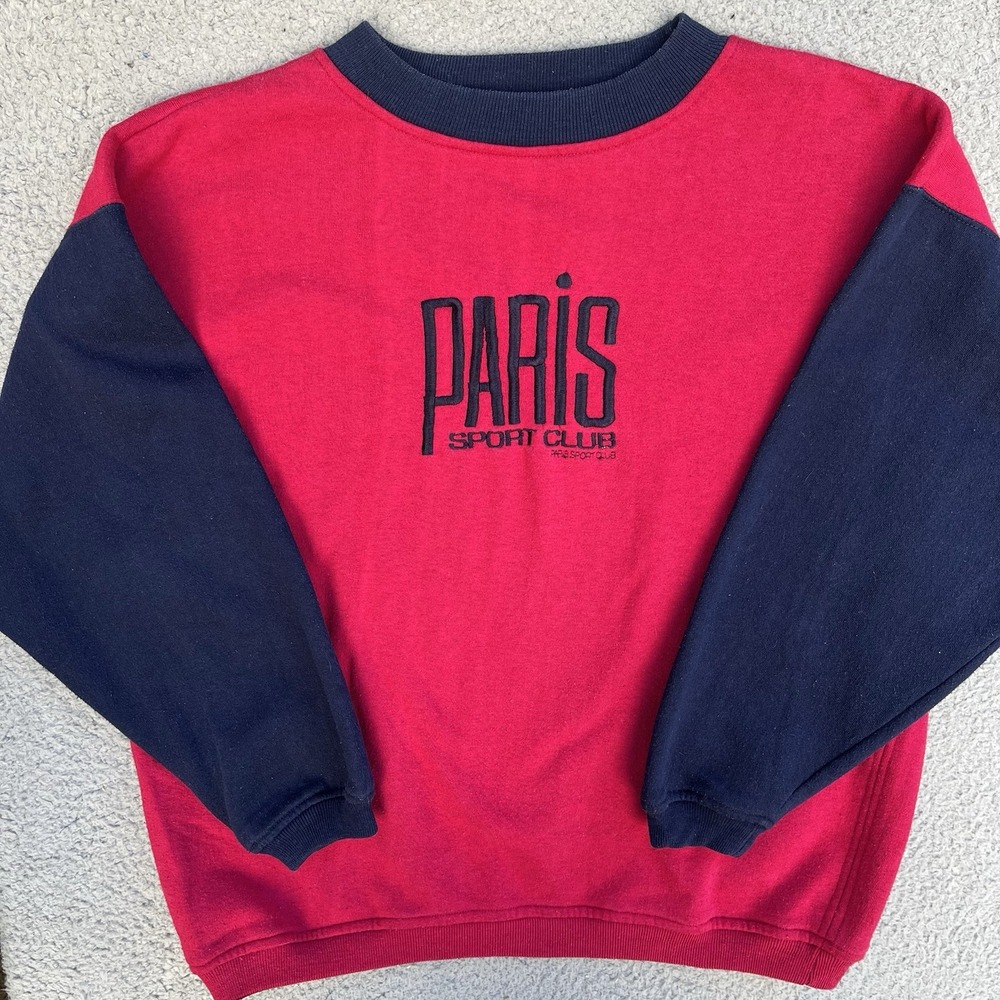 Vintage Paris Sports Club‎ Crewneck Pullover Sweater Hot Pink Blue Women's Small